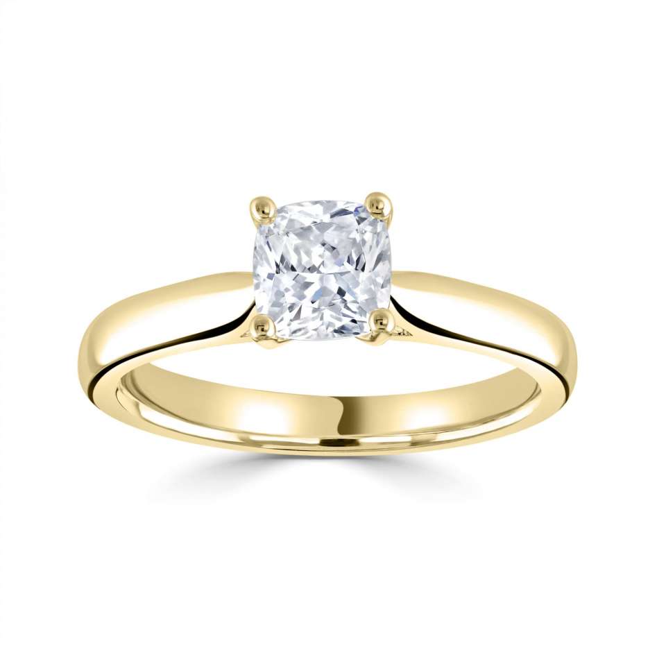 1.00ct + Cushion Cut Lab Grown Diamond Solitaire Engagement Ring, at least F colour / VVS clarity