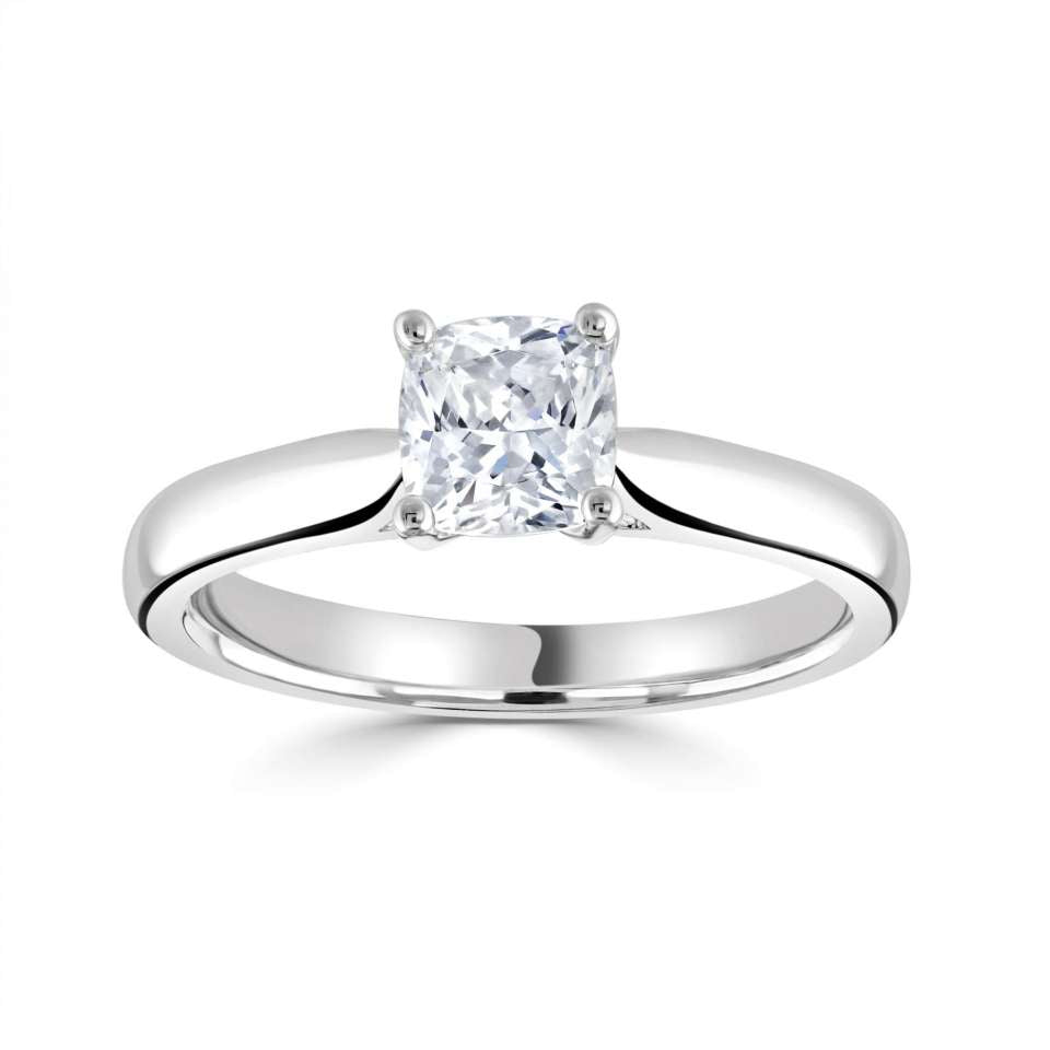 1.00ct + Cushion Cut Lab Grown Diamond Solitaire Engagement Ring, D Colour / IF Clarity