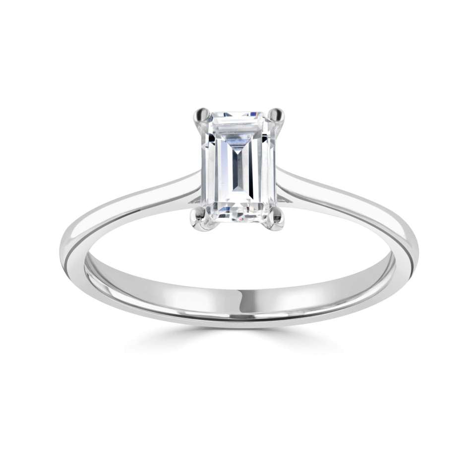 1.00ct + Emerald Cut Lab Grown Diamond Solitaire Engagement Ring, at least F colour / VVS clarity