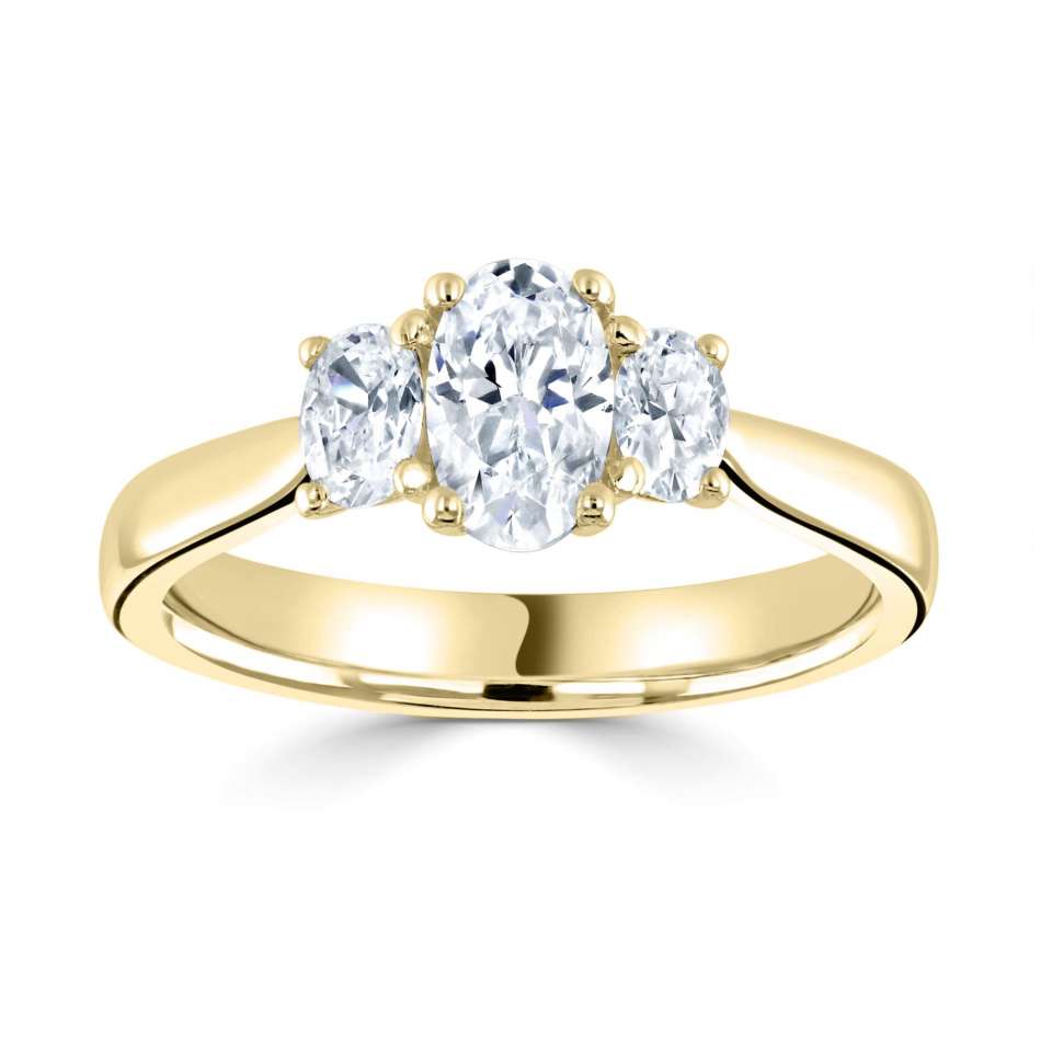 1.25ctw + Oval Cut Lab Grown Diamond Three Stone Engagement Ring, at least F colour / VVS clarity