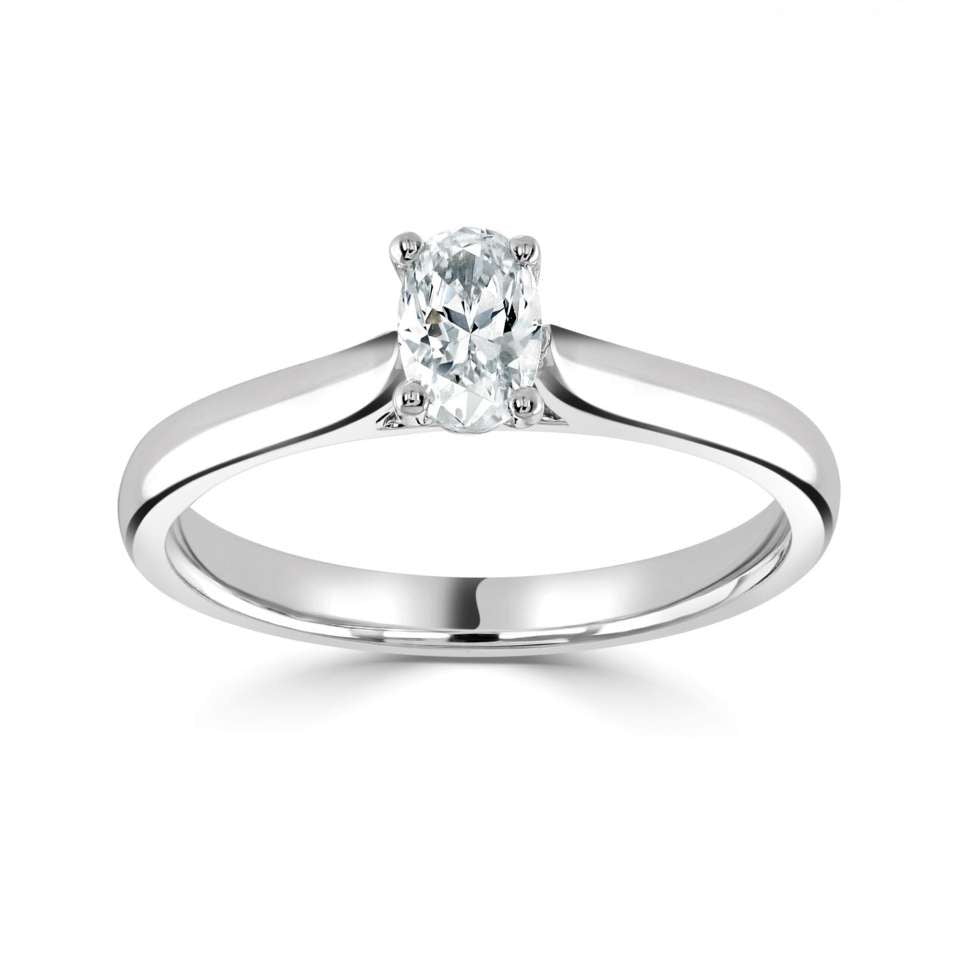 0.50ct Oval Cut Lab Grown Diamond Solitaire Engagement Ring in Sterling Silver