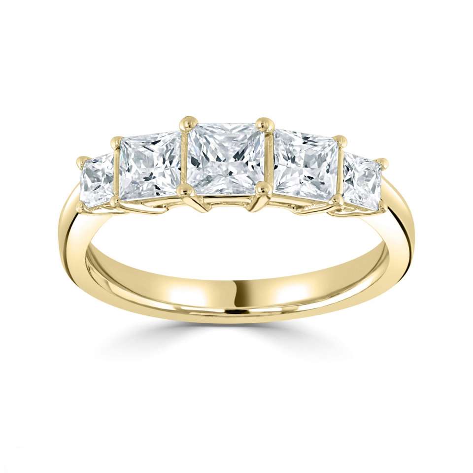 2.50ctw + Princess Cut Lab Grown Diamond Five Stone Ring, at least F colour / VVS clarity