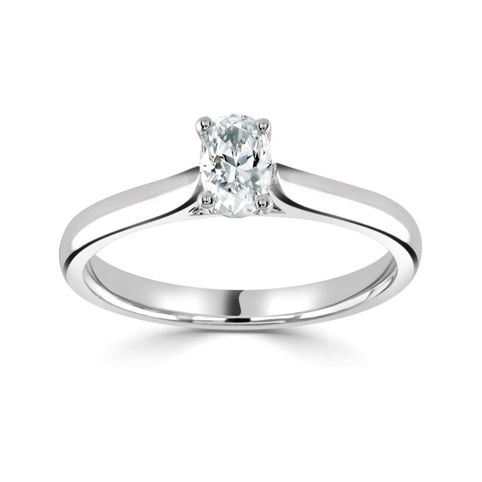 1.00ct + Oval Cut Lab Grown Diamond Solitaire Engagement Ring, at least F colour / VVS clarity
