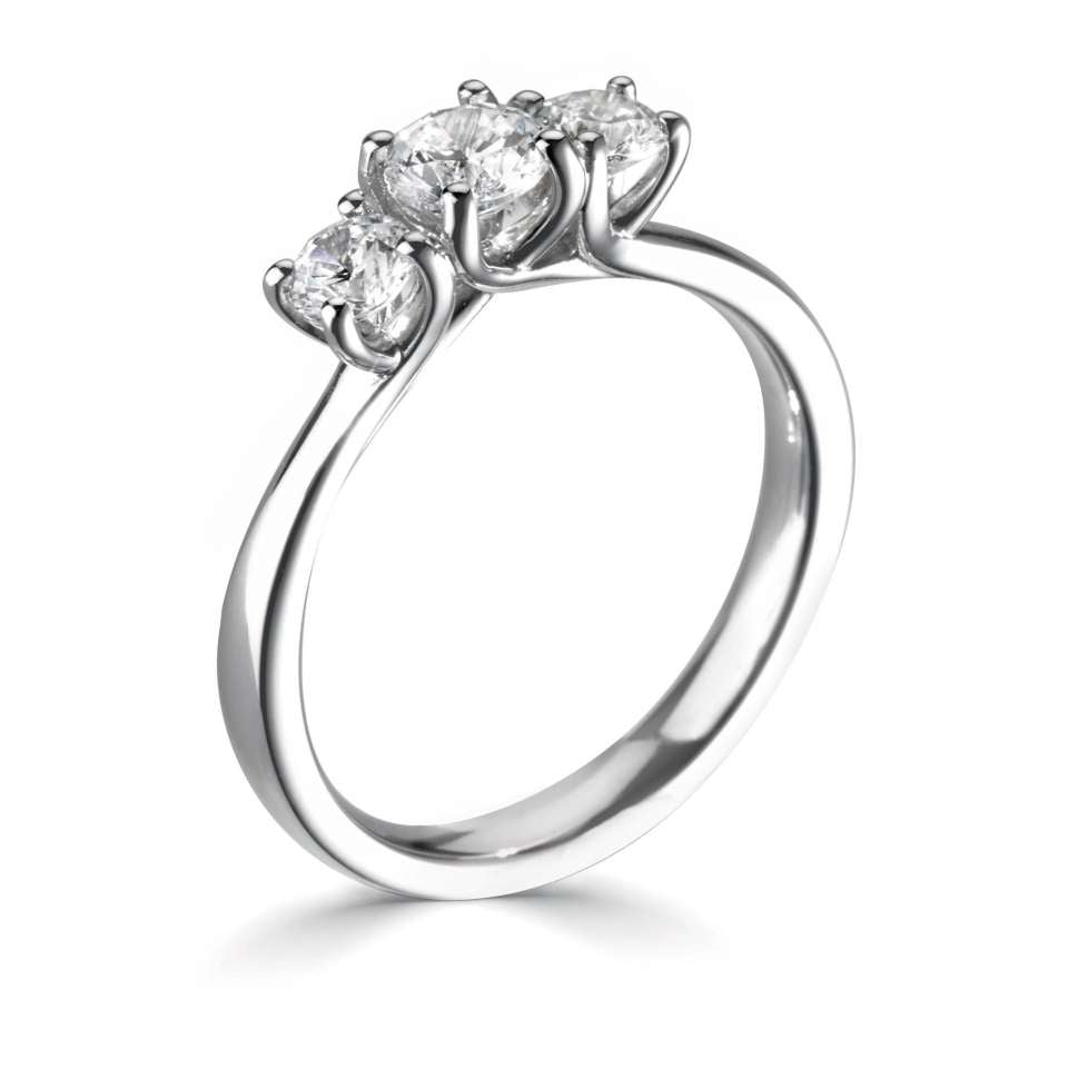 2.30ctw + Round Cut Lab Grown Diamond Three Stone Engagement Ring, at least F colour / VVS clarity
