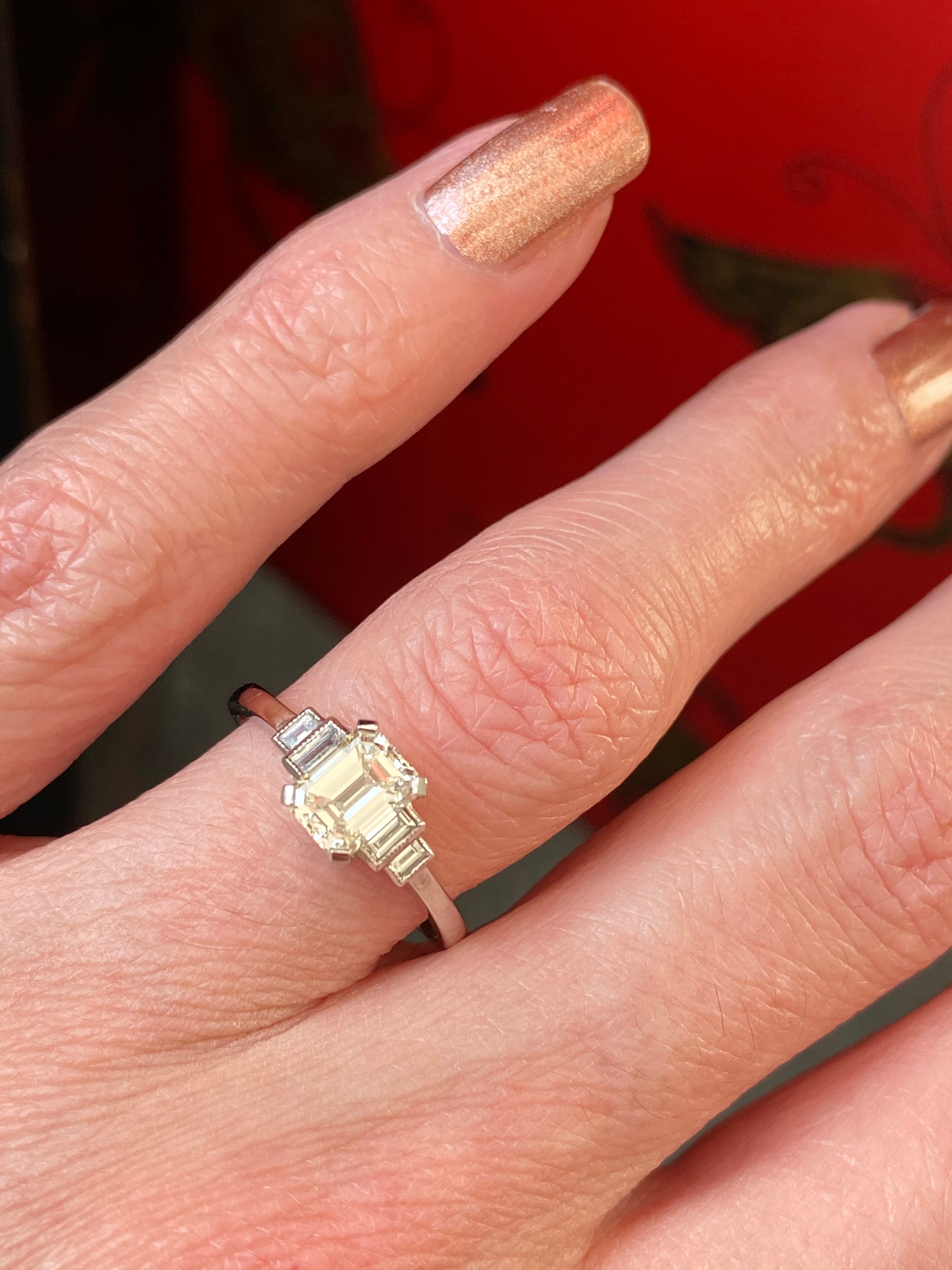 Heritage 1.15ct + Emerald Cut Lab Grown Diamond Solitaire Engagement Ring, at least F colour / VVS clarity