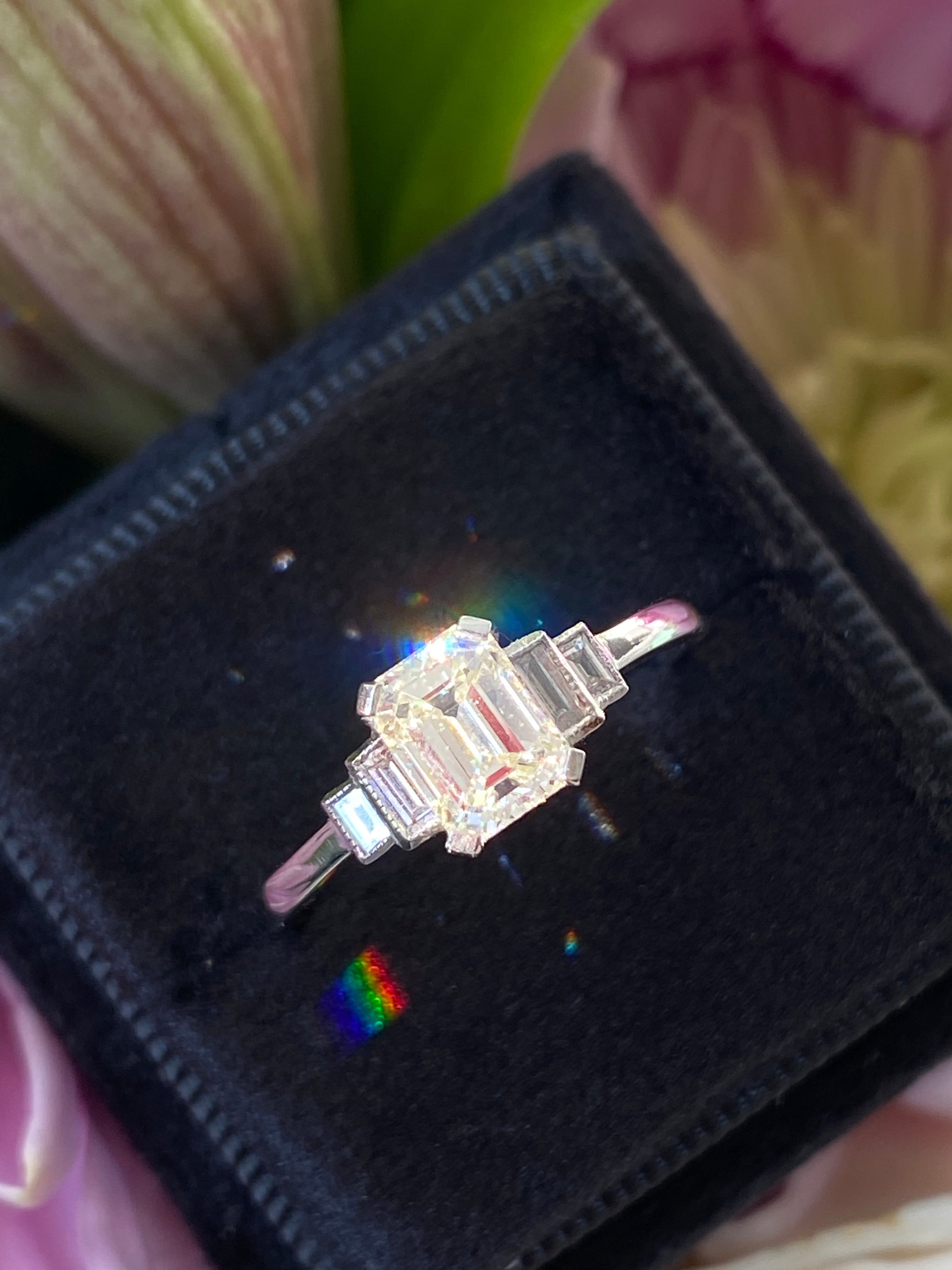 Heritage 1.15ct + Emerald Cut Lab Grown Diamond Solitaire Engagement Ring, at least F colour / VVS clarity